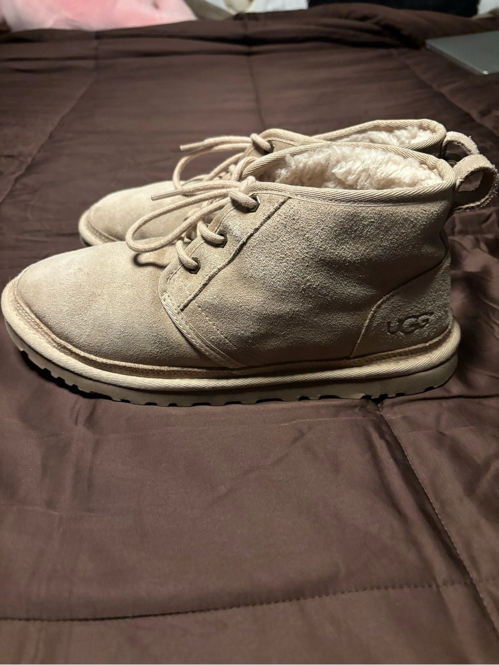 UGG Beige Suede Shearling-Lined Lace-Up Ankle Boots